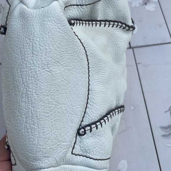 Carlos Falchi White Satchel with Black Stitching - Picture 6 of 9